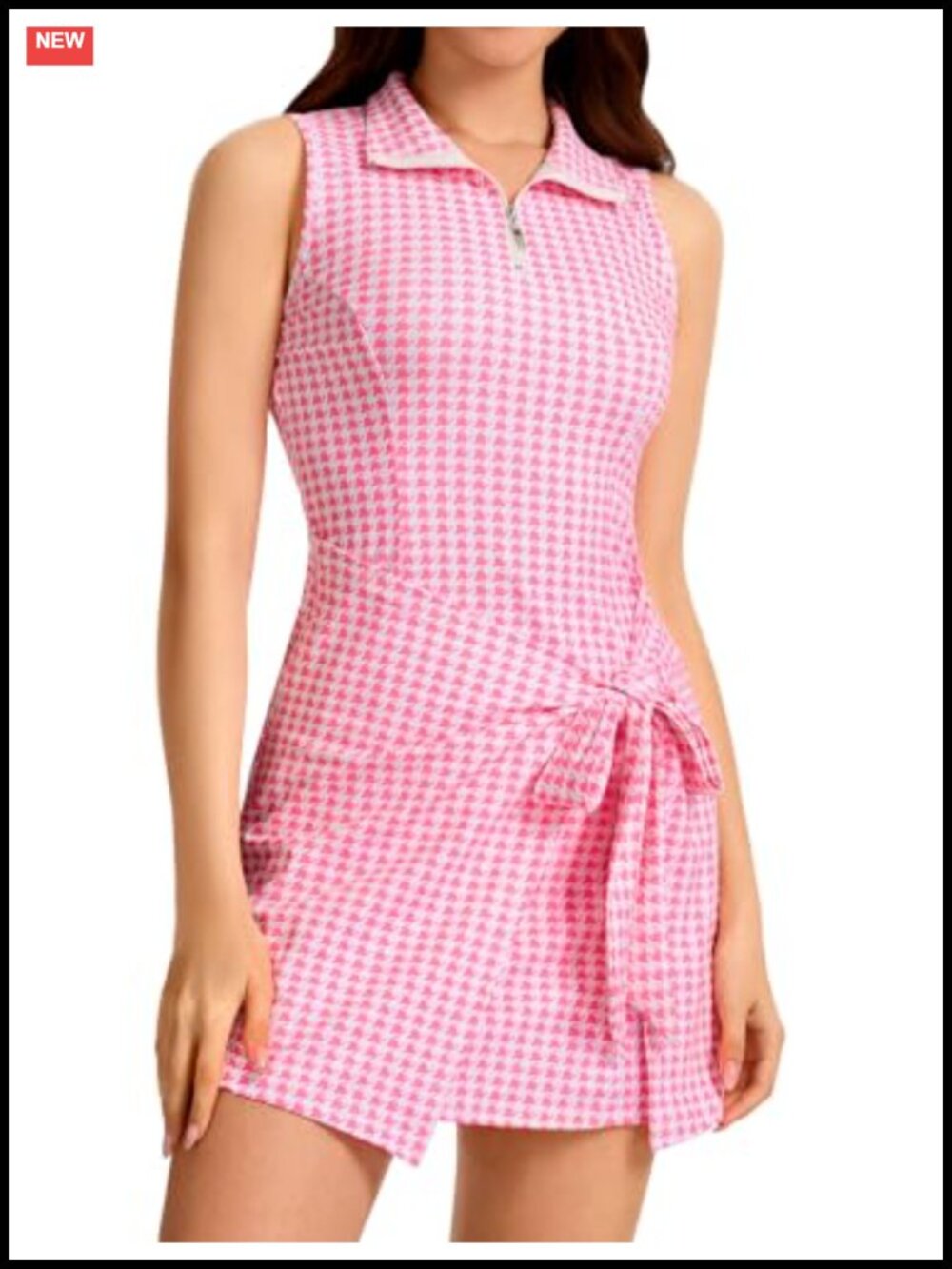 Sleeveless Athletic Tennis Dress with Shorts Pockets Zip Up Golf Yoga A-Line